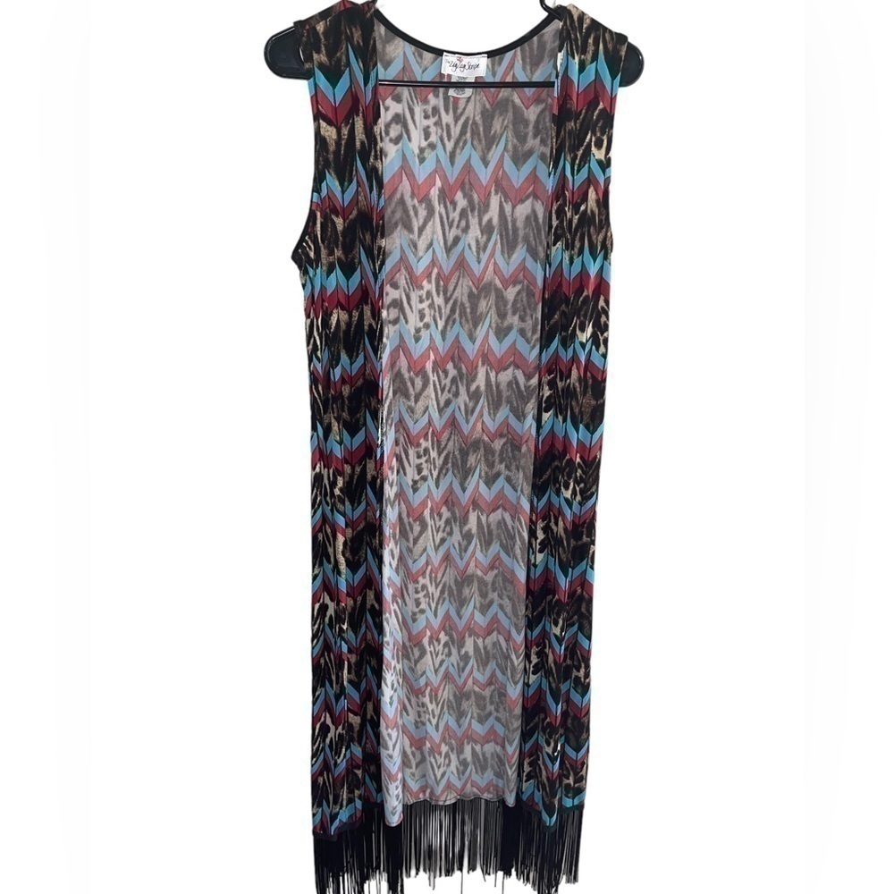 zig ZAG STRIP SOUTHWEST DESIGN WITH FRINGE EMBELLISHMENT SIZE SMALL - Picture 1 of 2